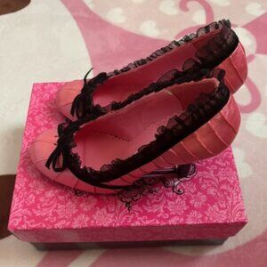 NWT y2k vintage pink and black lace ribbon heels